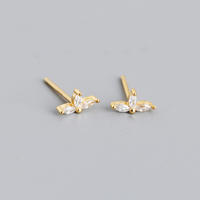 18K Vergoldeter Edel-Schmuck Blatt-Zirkon 925 Sterling Silber Kleine Blumen-Ohrstecker für Damen Jubiläum