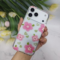 Coque de téléphone florale scintillante printanière pour iPhone 17 16 15 14 13 12 11, Housse de protection mignonne à motifs de fleurs sauvages pour Samsung S26 S25 S24 Redmi