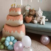Ballon en latex bleu à trois couches en forme de gâteau, grand modèle, pour décorations de fête d'anniversaire et de fêtes
