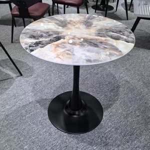 Tavolo da Pranzo Moderno in Marmo Bianco e Nero Stile Nordico per Hotel, Soggiorno, Tavolo da Negoziazione in Lastra di Roccia Semplice - Product Image 1