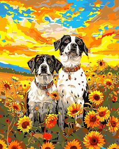 Kit <span class=keywords><strong>de</strong></span> <span class=keywords><strong>Pintura</strong></span> por Números para Adultos, Diseño Floral <span class=keywords><strong>de</strong></span> Cachorros, <span class=keywords><strong>Campo</strong></span> <span class=keywords><strong>de</strong></span> <span class=keywords><strong>Girasoles</strong></span> al Atardecer, Dos Perros con Manchas, <span class=keywords><strong>Pintura</strong></span> al Óleo sobre Lienzo DIY <span class=keywords><strong>de</strong></span> Songwoo - Product Image 2