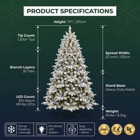 Sapin de Noël artificiel de 2,1 m de haut, de haute qualité, pré-éclairé, avec aiguilles de pin floquées et lumières LED chaudes, sur socle, pour la décoration de la maison en fêtes.