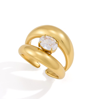 Cincin Oval Zirkonia Lapis Ganda J&D Jewelry, Lapisan Emas 18K, Baja Anti Karat, Tahan Air, Dapat Diatur, Perhiasan untuk Wanita