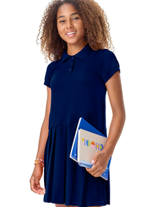 Robe d'uniforme scolaire pour filles, col polo, plissée, longueur genou, manches courtes, tenue de campus - Product Image 2