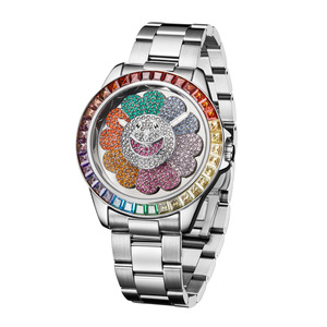 Montre de luxe pour homme en acier inoxydable, style Hip Hop, avec cadran rotatif floral, incrustée de diamants, couleur or - Product Image 3