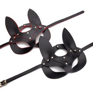 Máscaras para ojos de zorro y conejo, de cuero negro con ribete rojo, para juegos de rol, uso adulto, máscaras de fiesta unisex - Product Image 2
