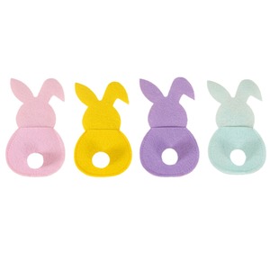 Juego de cubiertos de conejito de Pascua con cola de fieltro en forma de conejo para decoración de Pascua, rosa, amarillo, morado, verde, uso en interiores - Product Image 5