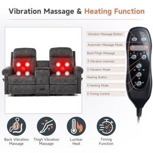 Sofá <span class=keywords><strong>Reclinable</strong></span> Eléctrico de Dos Plazas con Calefacción, Masaje por Vibración y Consola de Almacenamiento, Ideal para Autocaravanas - Product Image 2