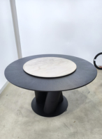 Table à manger ronde de luxe italienne moderne avec plateau tournant Lazy Susan, ensemble de table à manger pour 8 personnes, pieds en bois, marbre