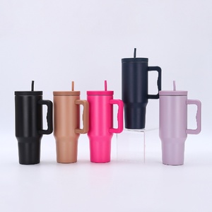 Bulk 40oz Double Wall Vacuum Insulated Stainless Steel Tumbler <b>with</b> Handle <b>Straw</b> Gradient Color Custom Logo for Outdoor Travel - Product Image 3