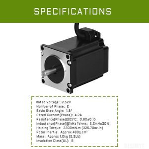 Mô-men xoắn cao 2300mnm (325.70oz.in) 4.2A 2.52V lưỡng cực tiêu chuẩn 2 Pha 4-Lead NEMA 23 lai động cơ bước - Product Image 2