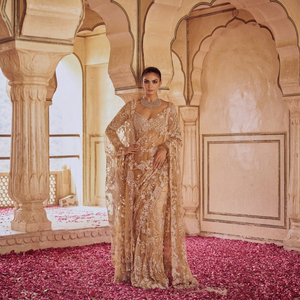 Sari indien de designer Bollywood, tissu exclusif haut de gamme, broderie lourde, travail de sequins, élégant, pour mariage, cérémonie, fête. - Product Image 1