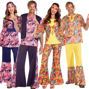 Nouveaux Costumes de Couple rétro pour Halloween 70s Vintage Hippie Disco Costume fête jeux de rôle hauts et pantalons