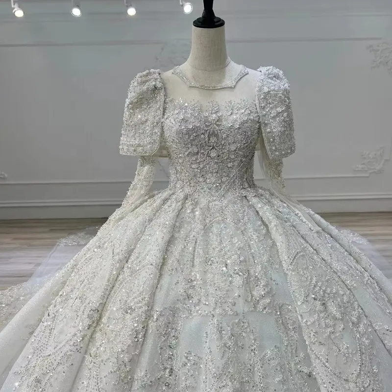 New style bridal gown heavy sequins decorated Lace Pearls Ball Gown Beading Crystal Embroidery Luxury Wedding Dresses