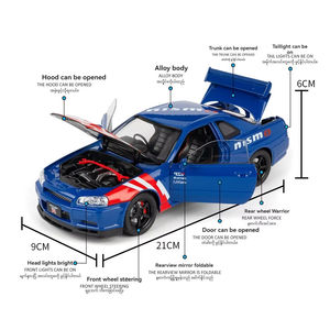 Modèle de voiture Nissan <span class=keywords><strong>GTR</strong></span> R34 en métal alliage à l'échelle 1:24 JLF Diecast, avec son et lumière, modèle de voiture à recul, cadeau de collection - Product Image 3