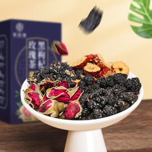 Thé chinois mélangé aux baies de goji noires, aux mûres et aux roses parfumées, 120g par boîte, 24 sachets de thé, roses rouges à double pétales, Anhui, durée de conservation de 18 mois - Product Image 2