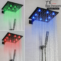 Zoneskaiting — grand ensemble de douche à pluie, pommeau de pluie à montage mural, thermostatique, de couleur noire mate, cascade, salle de bains