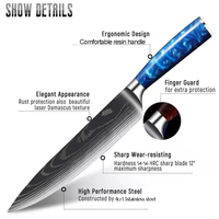 Ensemble de couteaux de cuisine Chef pour sushi et steak, couteau à trancher Santoku, design Damas, motif laser, ensemble de couteaux de cuisine en métal