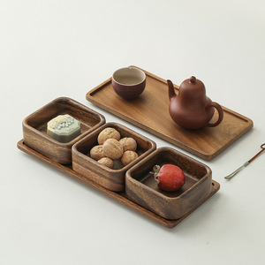 Ensemble de boîtes à collation en bois de noyer, plateau à fruits empilable en bois massif pour le service du thé - Product Image 3