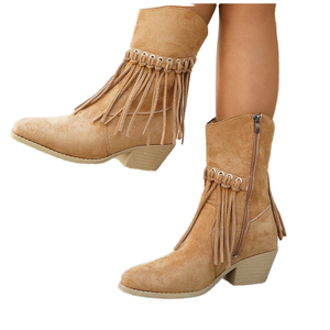 Prêt à expédier – Nouveauté Automne Hiver Été – Bottes à talons hauts pour femme en microfibre avec nœud à la cheville, style Western - Product Image 1