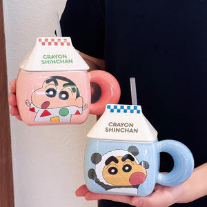 แก้วเซรามิคลายชินจังพร้อมฝาปิด สีเหลือง แก้วการ์ตูนสำหรับกาแฟ นม ใช้ในบ้าน ฤดูร้อน 2025 - Product Image 2