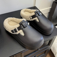 Mules en fourrure imperméables en EVA pour femmes, hiver 2026, avec boucle métallique, pantoufles chaudes en peluche, semelle épaisse et souple, antidérapantes pour l'intérieur