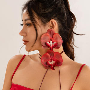 Boucles d'oreilles orchidée Bijoux Grande Fleur Collier Ras Du Cou - Product Image 1