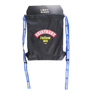 Black White <b>Drawstring</b> Backpack with Zipper Pocket and Reinforced Sports Polyester <b>Drawstring</b> <b>Bags</b> - Product Image 3
