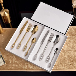 Juego de Cubiertos Nórdicos de Acero Inoxidable 304, 4 Piezas, Dorado y Plateado, Lisos, Cucharas Desechables para Té y Postre, Certificación LFGB, Venta al Por Mayor - Product Image 1