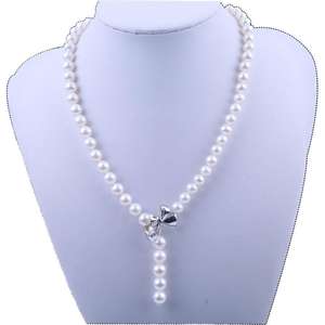 Collier de perles d'eau douce rondes Zhuji 7-8 mm, sans défaut, forte brillance, avec un petit sens du design, chaîne de pull, pendentif tendance - Product Image 5