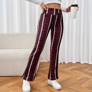 <span class=keywords><strong>Pantalon</strong></span> <span class=keywords><strong>évasé</strong></span> chaud imprimé en <span class=keywords><strong>velours</strong></span> côtelé polyester élasthanne rembourré taille haute coupe ample pour <span class=keywords><strong>femme</strong></span>, style européen, collection transfrontalière 2025 - Product Image 1