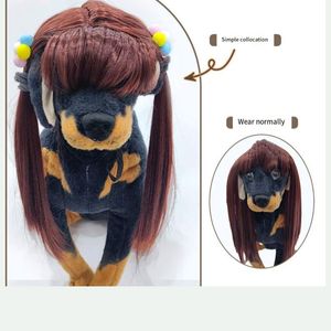 Perruque longue et droite en polyester marron pour chat et chien, motif uni, idéale pour les fêtes estivales et hivernales - Product Image 3