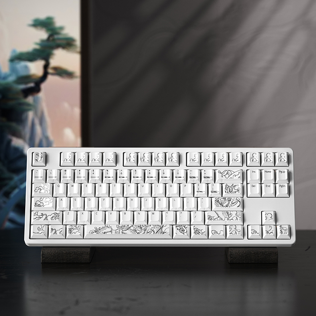 Oshid Ceramic Feel China Style White Gaming Keycaps of Cherry Profile RGB Lighting for Mechanical Keyboard Custom Keycaps