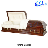 Ataúdes Funerarios de Alta Gama para Adultos, Estilo Americano, Interior de Terciopelo Color Marfil, Ataúdes de Madera de Álamo Macizo para Funeral