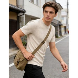 T-shirt à manches courtes pour homme FOXA, texture géométrique, col rond, chemise décontractée, respirante, 100% polyester - Product Image 2