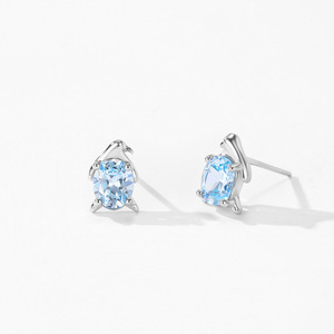 Pendientes de pingüino personalizables de plata de ley S925 con circonita azul cielo de corte ovalado, versión cobre, serie Animal, para mujer - Product Image 6