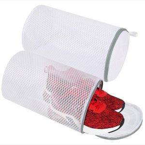 Sac de lavage de chaussures pliable en maille alvéolée avec fermeture éclair, blanc, 18x31cm, écologique, marque Homey, pour le rangement des baskets - Product Image 1