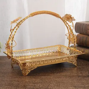 European luxury rectangular metal iron gold tray multi-functional gold fruit storage basket
