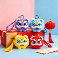 Porte-clés en peluche tête de lion dansant style chinois personnalisé, figurine miniature mignonne, ornement culturel créatif pour sac