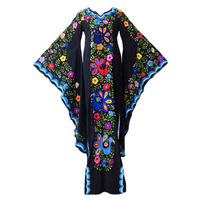 2024 automne et hiver modeste longue bohème soirée musulman Abaya robe avec manches chauve-souris polyéthersulfone Applique