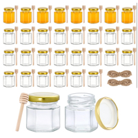 Frasco de Vidrio Hexagonal de 500 ml (16 oz) para Almacenamiento de Alimentos, Miel, Mermelada y Especias, con Tapa Metálica de Seguridad y Botón, Superventas