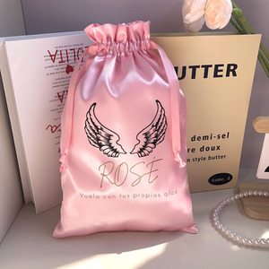 Hot Sale Custom Logo Printed Color Luxury High Quality Satin Drawstring <b>Bag</b> Hair Clothing Shopping Gift <b>Dust</b> Pink Satin Pouch - Product Image 2