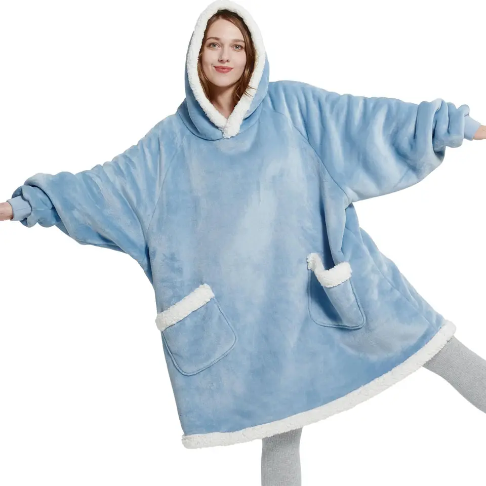 Benutzer definierte übergroße Hoodie Flanell Sherpa Hoody Decke Tragbare Kapuze TV-Decke mit langen Ärmeln