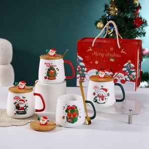 Cute Christmas Gift <b>Mug</b> with Lid Spoon High Beauty Santa Claus Elk Ceramic Cup Gift - Product Image 1