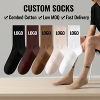 Chaussettes mi-mollet en coton peigné à côtes verticales avec logo imprimé personnalisé, tons terreux, pour le quotidien et le streetwear décontracté