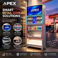 Vitrine de sol en métal personnalisée APEX avec écran LCD, poussoir en nid d'abeille et rangement dissimulé pour tabac