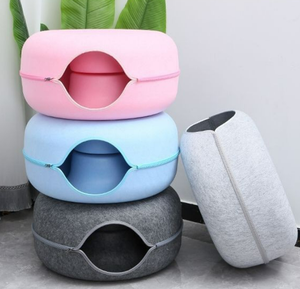 Hot nhà sản xuất bán buôn sang trọng đôi-tầng ráp Mèo Đường hầm hình dạng cảm thấy vòng mèo Donut đường hầm Giường mèo đường hầm Donut - Product Image 2