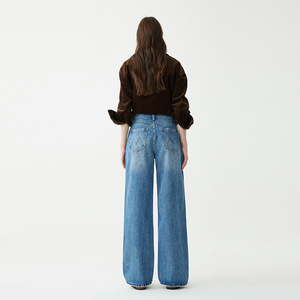 Jeans Larghi a Gamba Larga all'Ingrosso |   Jeans da <span class=keywords><strong>Donna</strong></span> a Vita Alta e Vestibilità Comoda |   Azzurro Vintage Lavato, Cotone Morbido Elegante ODM - Product Image 2