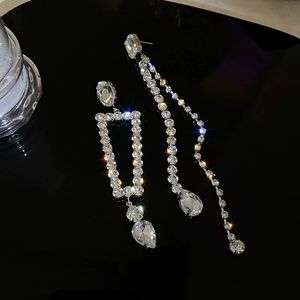 Fashion Women Water Drop <b>Silver</b> Needle <b>Long</b> Drop Ear Rings Bling Bling Rhinestone Tassel Asymmetric <b>Earrings</b> for Party - Product Image 3