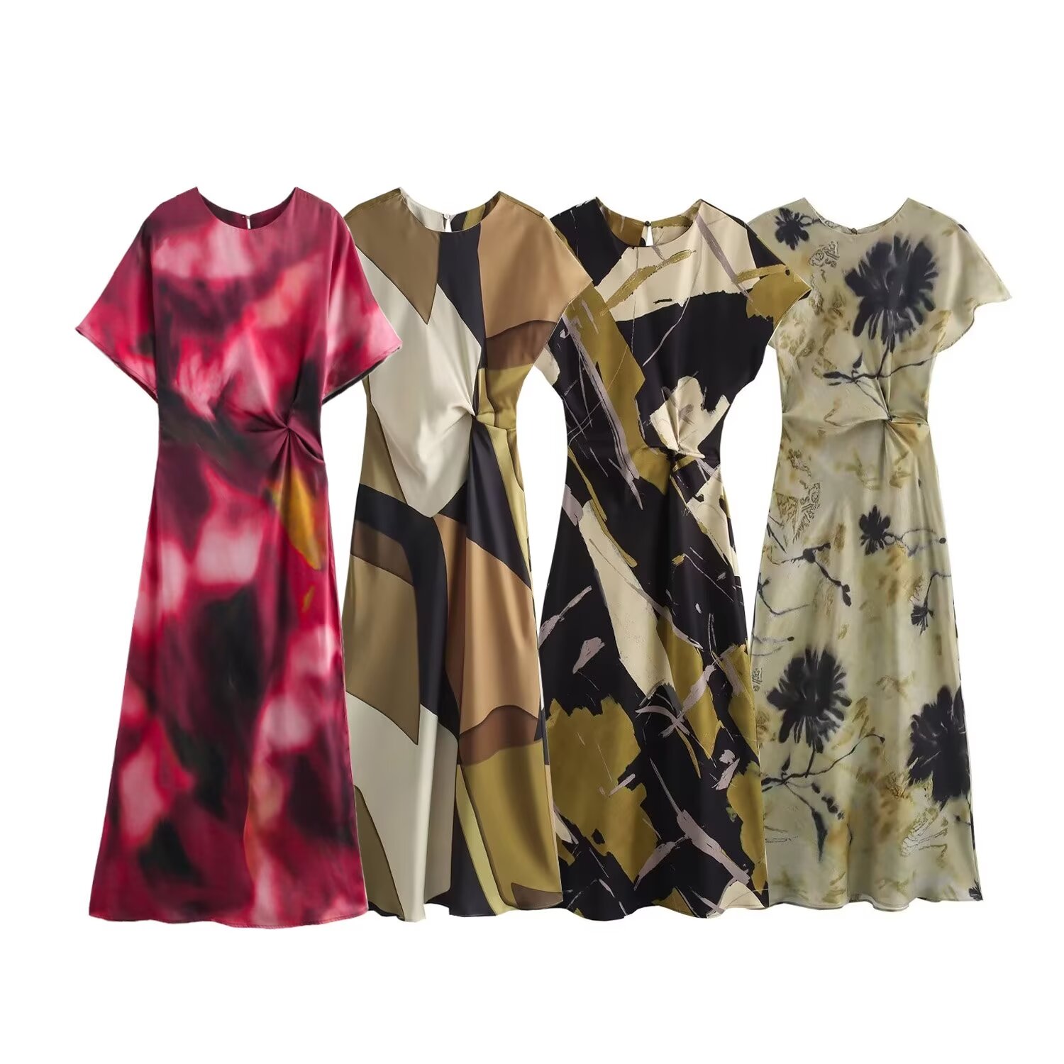 za dress polyester Pink Square Neck Lace Floral Midi Dress & Reviews - Pink - Dresses